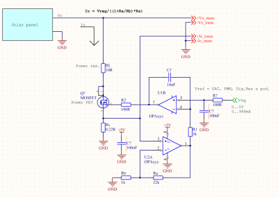 Príklad zapojenia prúdovej el. záťaže pre sol. panel.