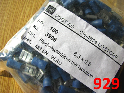 500ks - 3906(VogtAG) fastony 6,3x0,8 modré 180?,cena  – 0,09€/ks alebo 7€/bal teraz 5,50€/bal