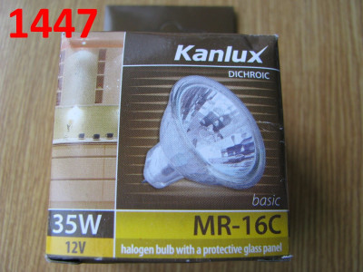 10 x halog.žiarovky KANLUX MR-16C,12V/35W/1500h,GU5.3/60°,dichroic,cena – 1,50€/ks