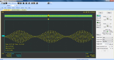 AM modulácia, meraný signál s výstupu hlavnej analógovej časti